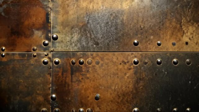 Robust steel plate adorned with rivets for industrial durability. Ai Generated