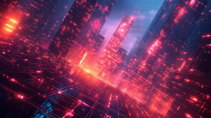 Fototapeta premium Modern Electric Grid with Photovoltaic Panels and Wind Turbines for Renewable Energy Integration