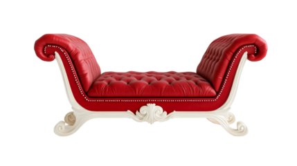 Luxurious red divan with white trim, cut out transparent