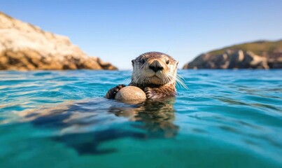 Swimming otter wildlife portrait