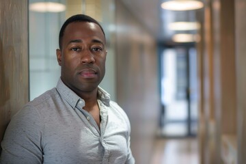 Fototapeta premium Portrait of a confident black man in office hallway