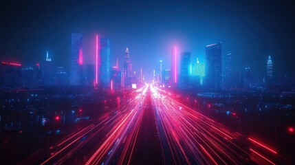 Neon Cityscape at Night: A Futuristic Highway