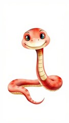 Fototapeta premium Cartoon snake character with a cheerful expression and vibrant red color set against a plain background