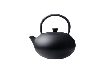 Black tea kettle sits on a white background, isolated