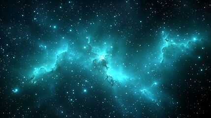 Fototapeta premium Teal nebula in deep space with bright stars.