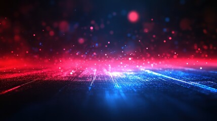 Technological cloud icon, abstract digital background, red and blue lights, low angle perspective.