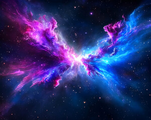 Vibrant nebula with purple and blue cosmic clouds in deep space