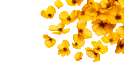 Yellow flowers on black background, nature floral decorative elements, cut out transparent
