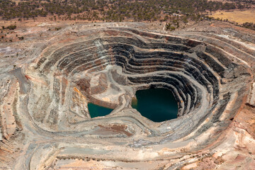 Old open cut Gold Mine, Aerial View of Copper Gold Mine in Western Australia, Bullfinch, Australia 