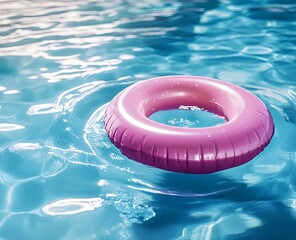 A colorful floatie gently float on the clear blue water of a sunny pool