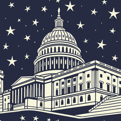 The US Capitol's iconic dome crowns its architecture, a landmark of American government on Capitol Hill in Washington DC