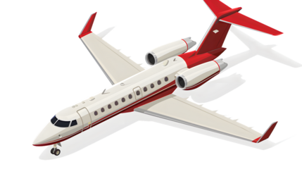 Private Jet in Flight Modern Aircraft with Red and White Design for Luxury Travel