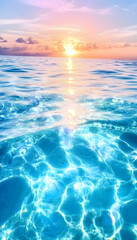 Vibrant sunset over calm ocean, underwater view