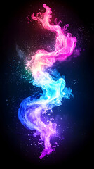 Vibrant, swirling, colorful smoke or energy effect on dark background