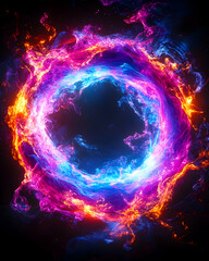 Vibrant swirling energy ring of fire and ice