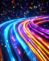 Vibrant, swirling light trails on dark background