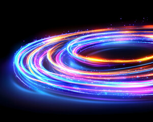 Vibrant swirling light trails on dark background