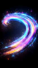 Vibrant, swirling light trails with sparkles against a dark background