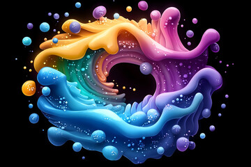Vibrant, swirling liquid forms create a colorful, abstract ring against a black background