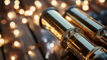 Naklejka premium Two shining brass instruments with bokeh lighting on a surface