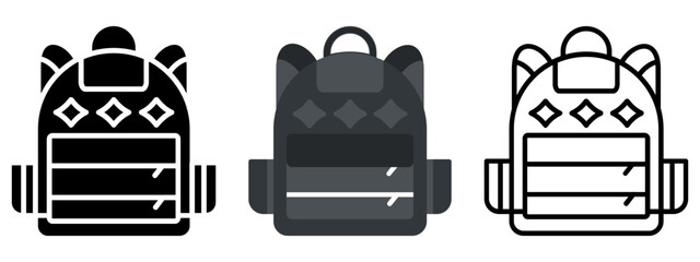 Backpack Icon, Collection of Line, Glyph and Flat Icon, Set of Line Glyph and Flat Icon