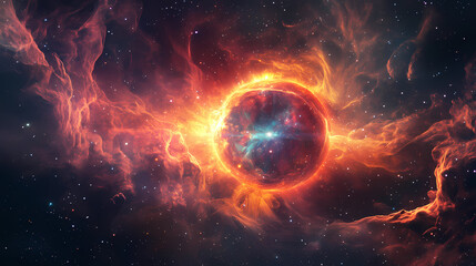 Obraz premium Radiant neutron star cocooned in shimmering ethereal waves drifting through cosmic void. Nebula Cocoon. Illustration