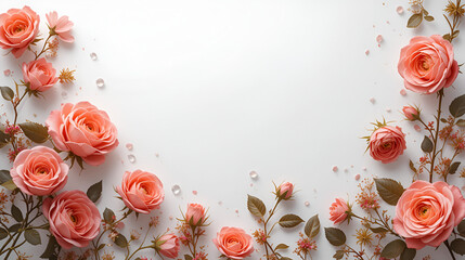 Plumes roses et saumon sur fond blanc avec espace vide pour fond, cartes et invitations