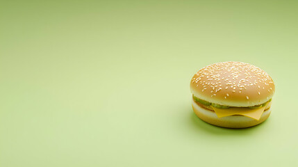 Single Cheeseburger Against Light Green Background