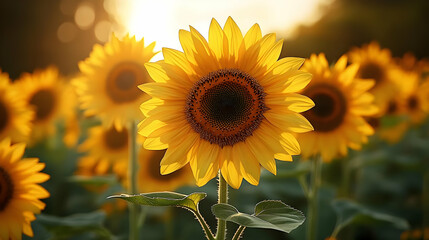 Obraz premium Bright Sunflowers In Field At Sunset