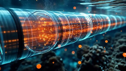 Submarine Digital Data Transmission: Futuristic Underwater Fiber Optic Cable - Powered by Adobe