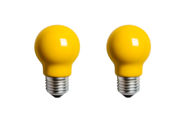 Two yellow light bulbs on a black background, cut out transparent