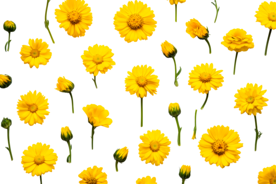 Yellow Flowers Seamless Pattern on Black Background , cut out transparent - Powered by Adobe