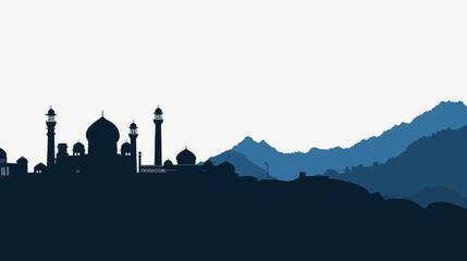  Silhouette of Kabul's skyline with mountains in the background against a clear sky