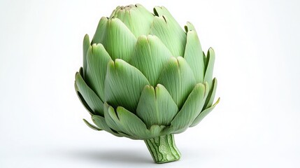 Fototapeta premium A single green globe artichoke resting upright