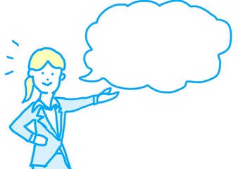 吹き出しとスーツの女性