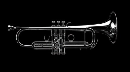 Naklejka premium Shiny trumpet, musical instrument, black background, studio shot, music