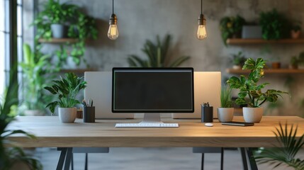 Fototapeta premium Modern workspace with plants and tech