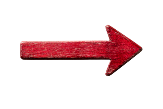 Wooden red arrow on transparent background indicating direction