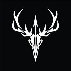 White deer skull with arrow design on a black background