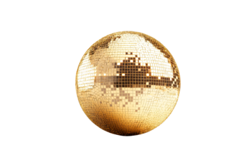 Shiny golden disco ball with mirror tiles , cut out transparent