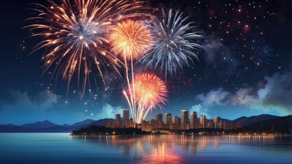 Fireworks display forming the Canadian flag,