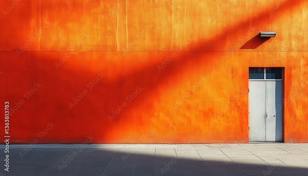 Aufkleber vibrant orange wall showcases modern architectural elements with clean abstract windows capturing ur
