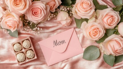 A minimalist flat lay of a bouquet of pastel roses