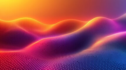 Abstract Vibrant Landscape:  A Digital Art Piece Featuring a Wavelike Formation of Vivid Colors and Glowing Points.