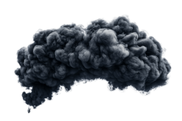 Dark smoke cloud isolated on black backdrop, dense, mysterious, cut out transparent