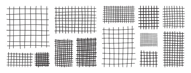 Fototapeta premium Doodle hand drawn grids for notes. Square grid and striped pattern. Geometric plaid pattern with pencil lines and strokes.