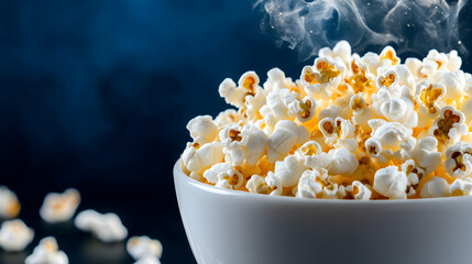Steaming bowl of freshly popped popcorn