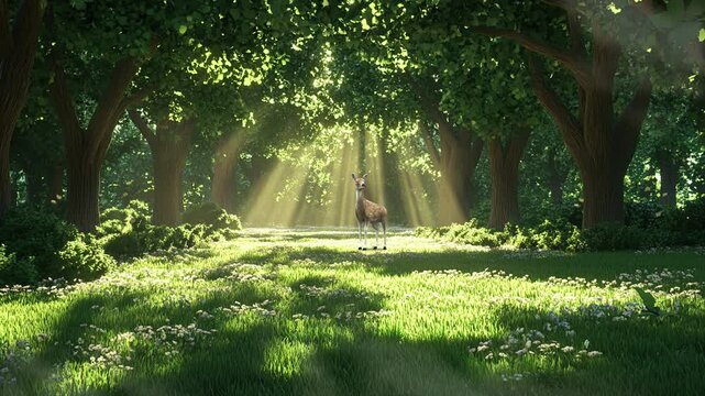 Okapi in sundappled forest.