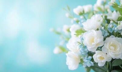 Fototapeta premium White flowers bouquet soft aqua background