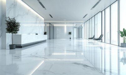 Modern, minimalist lobby with marble accents